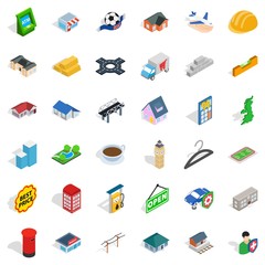 Urban space icons set, isometric style