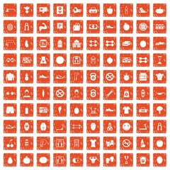100 gym icons set grunge orange