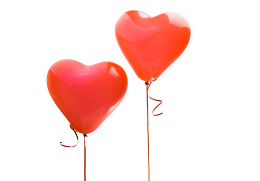 red balloons hearts isolated