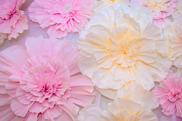 Paper artificial flowers. Background Abstract floral wall. 