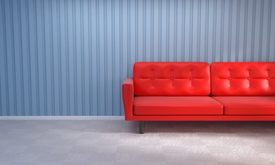 Red sofa in blue room interior design for graphic resource