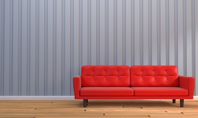 Red sofa in blue room interior design for graphic resource