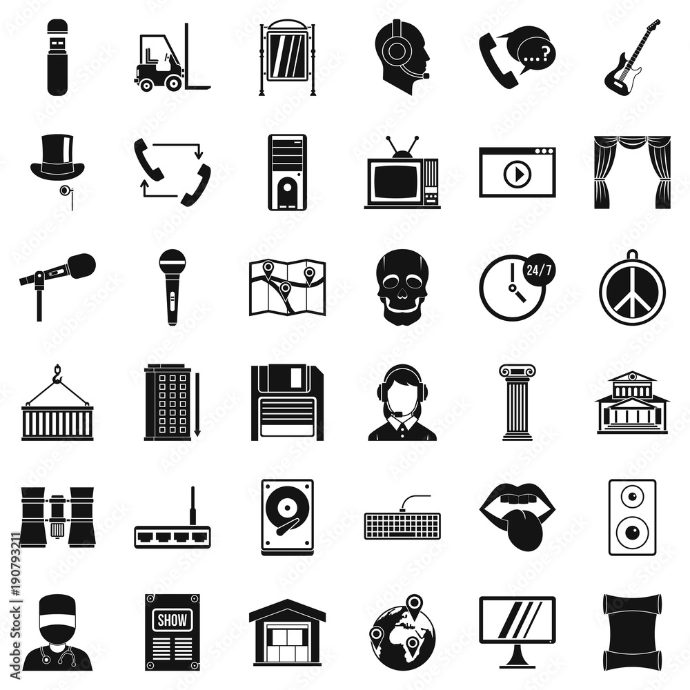 Poster tech widget icons set, simple style