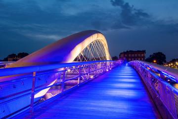 Bernatka footbridge over Vistula river in Krakow at night. Poland. Europe.