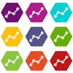 Chart statistics line icon set color hexahedron