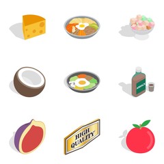 Feed themselves icons set, isometric style