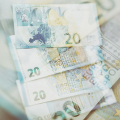 paper euro notes. Twenty euros.