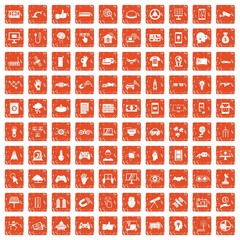 100 hi-tech icons set grunge orange