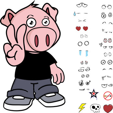 cute little kid piglet expressions set in vector format very easy to edit 