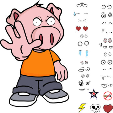 cute little kid pig expressions set in vector format