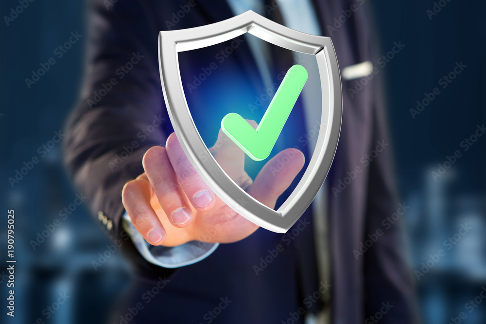 Poster shield symbol displayed on a futuristic interface - 3d rendering