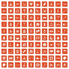 100 human health icons set grunge orange