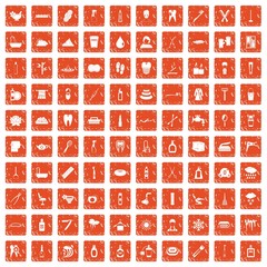 100 hygiene icons set grunge orange