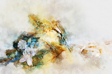 watercolor style and abstract image of elegant venetian, mardi gras mask. © tomertu