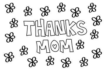 Thanks Mom Flowers Coloring Page