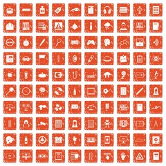 100 information icons set grunge orange