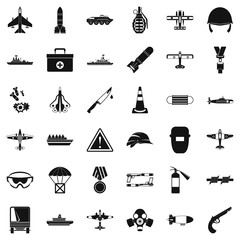 Military warehouse icons set, simple style