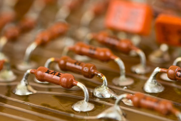 Row of resistors on circuit board