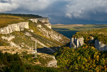 Fototapeta na wymiar Besh-Kosh mountain near by Bakhchisaray, Crimea