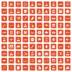 100 initiation icons set grunge orange