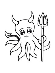 teufel satan unartig böse hölle dämon süß niedlich qualleklein baby oktopus tentakel unterwasser tintenfisch riesenkrake kraken comic cartoon design clipart