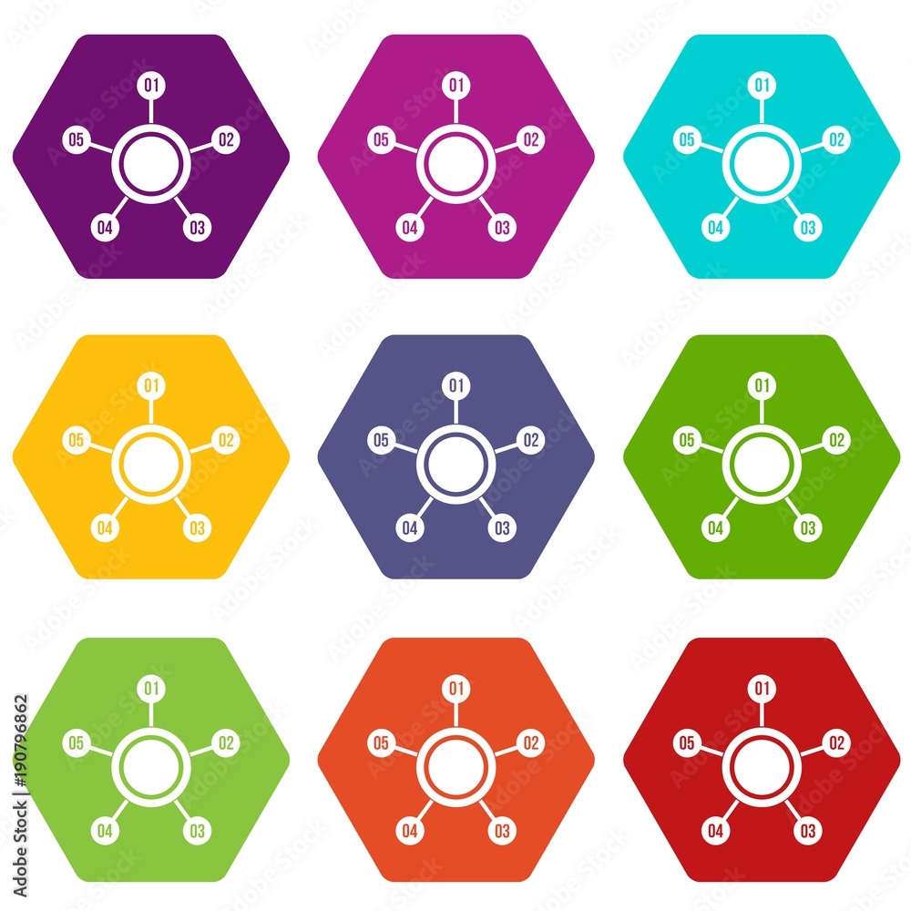 Aufkleber circle chart with numbers icon set color hexahedron