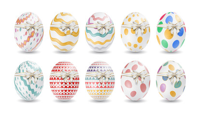 Colorful easter eggs vector graphic with ribbon and bow. Buntes Osterei mit Band und Bogen - fröhliche Ostern. Ostereier, Eier, Ostern, nebeneinander, farbig, bunt, gefärbte.
