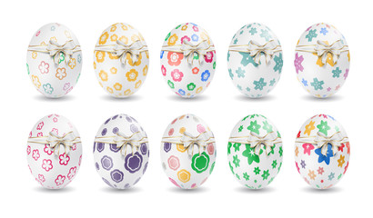 Colorful easter eggs vector graphic with ribbon and bow. Buntes Osterei mit Band und Bogen - fröhliche Ostern. Ostereier, Eier, Ostern, nebeneinander, farbig, bunt, gefärbte.
