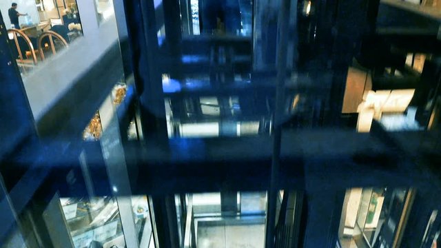 View from the glassed-in elevator in shopping center