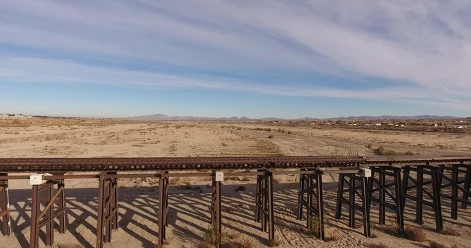 Wooden Train Tracks Bridge over Mojave River Aerial