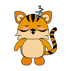 Cute tiger sleeping cartoon icon vector illustration graphic design