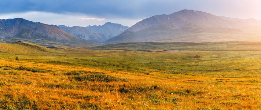 alpine plateau at sunset
