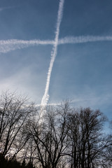 Contrails in the blue sky