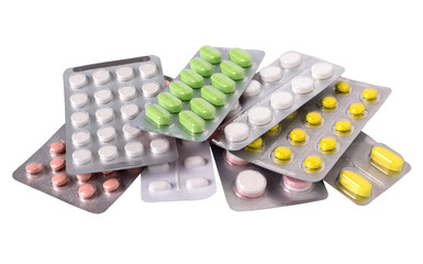  Tablets and pills.  Heap of l medical tablets, capsules and pills.