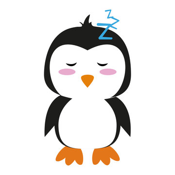 Cute penguin cartoon sleeping icon vector illustration graphic design