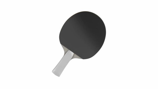 Table tennis racket spins on white background