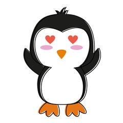 Cute penguin in love cartoon icon vector illustration graphic design