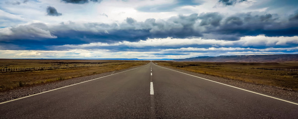 Straight and endless road in Patagonia, Argentina