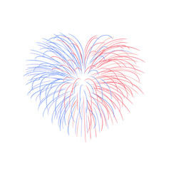 Beautiful heart-firework. Bright romantic salute, isolated on white background. Love decoration flat firework for Valentine Day celebration. Symbol of holiday, wedding. Vector illustration