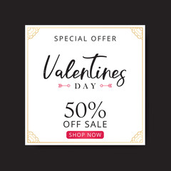 Valentines day sale background. Flyer template with decorative hearts. Banner or Flyer design of Sale with 50% discount offer. Vector flyer template