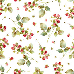 Raspberry twigs. Seamless pattern