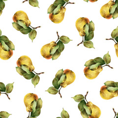 Watercolor seamless pattern with pears