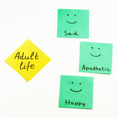 Colored paper notes with inscriptions 