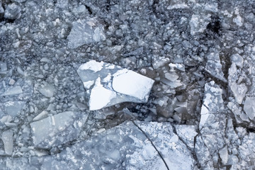pieces of ice on a frozen river