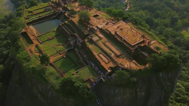 Amazing aerial view of Sigiriya rock Sri Lanka drone footage