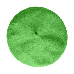 Chartreuse light green beret French hat top view isolated on white