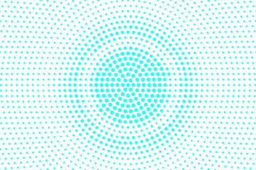 Blue white dotted halftone. Halftone vector background. Grungy radial dotted gradient.