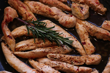 appetizing chicken strips freshly prepared and well spiced