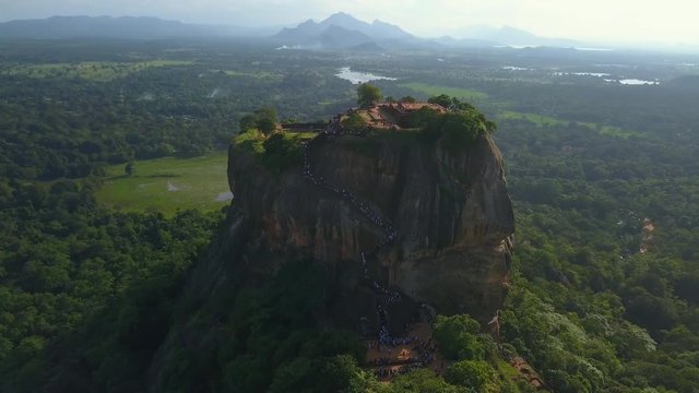 Panoramic view of Sigiriya rock at sundown Sri Lanka drone footage