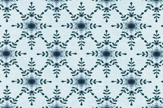 Seamless shade less blue background from stylized turquoise cloves and leaves 
